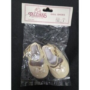 Tallinas Beige Ankle Strap w/ Gold Buckle Doll Shoes Style 260 Size 4 New Vintag